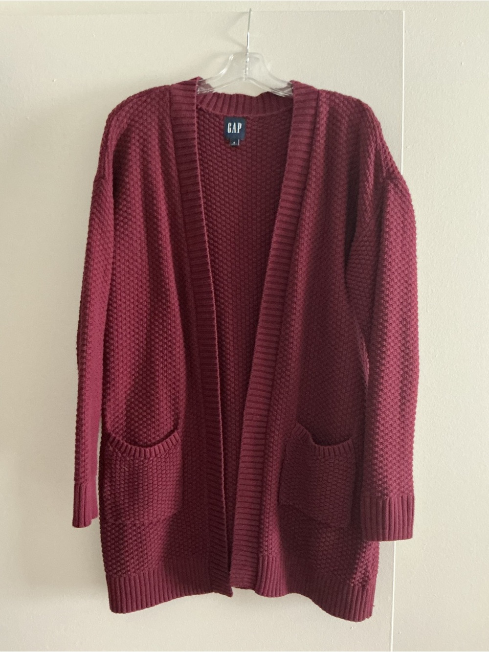 GAP Burgundy Chunky Knit Open Front Cardigan Sweater with Pockets - Small